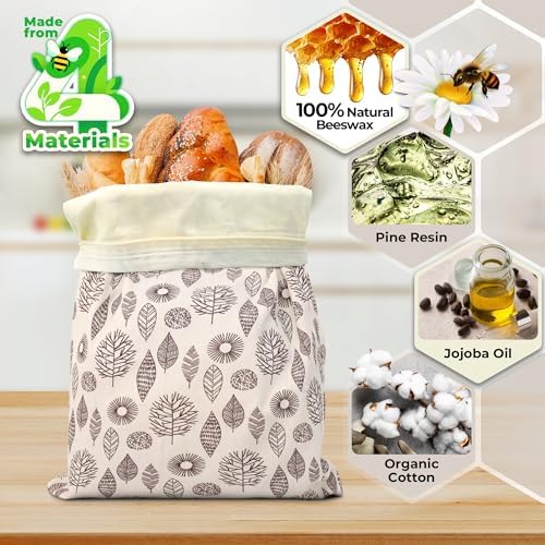 OHIYO Reusable Beeswax Bread Bags for Freezer & Refrigerator, 17"×13" Natural Beeswax-Lined Cotton Storage Bags Airtight Freshness Keeper for Homemade, Bakery Essentials (2 Pack) - Image 4