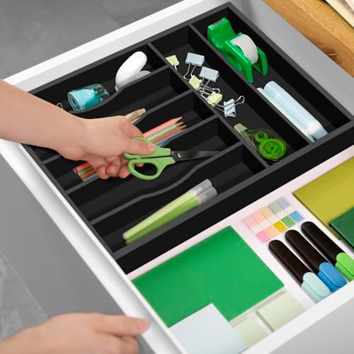 ROYAL CRAFT WOOD Luxury Bamboo Kitchen Drawer Organizer - Silverware Organizer - Utensil Holder and Cutlery Tray with Grooved Drawer Dividers for Flatware and Kitchen Utensils (7 Slot, Black) - Image 6