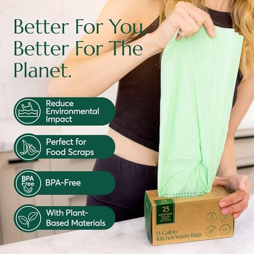 Cleanomic Compostable* 13 Gallon Waste Bags with Drawstring (3 Pack, 75 Count), BPI Certified For Kitchen Compost - Image 3