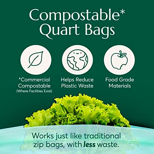 Cleanomic Compostable* Quart Size Food Storage Bags (25 Eco Zip) Freezer and Leak Proof, Also Available Gallon, Snack and Sandwich Size Bags - Image 2