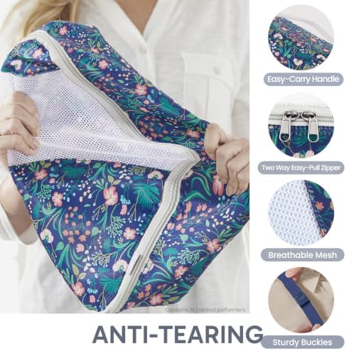 OlarHike Packing Cubes for Travel,Gifts for Women Mom,Anti-Tearing Suitcase Organizer for Luggage with Shoe & Hanging Toiletry Bag,Vacation Essentials & for Cruise Ship,10 Set,Dark Blue Floral - Image 6