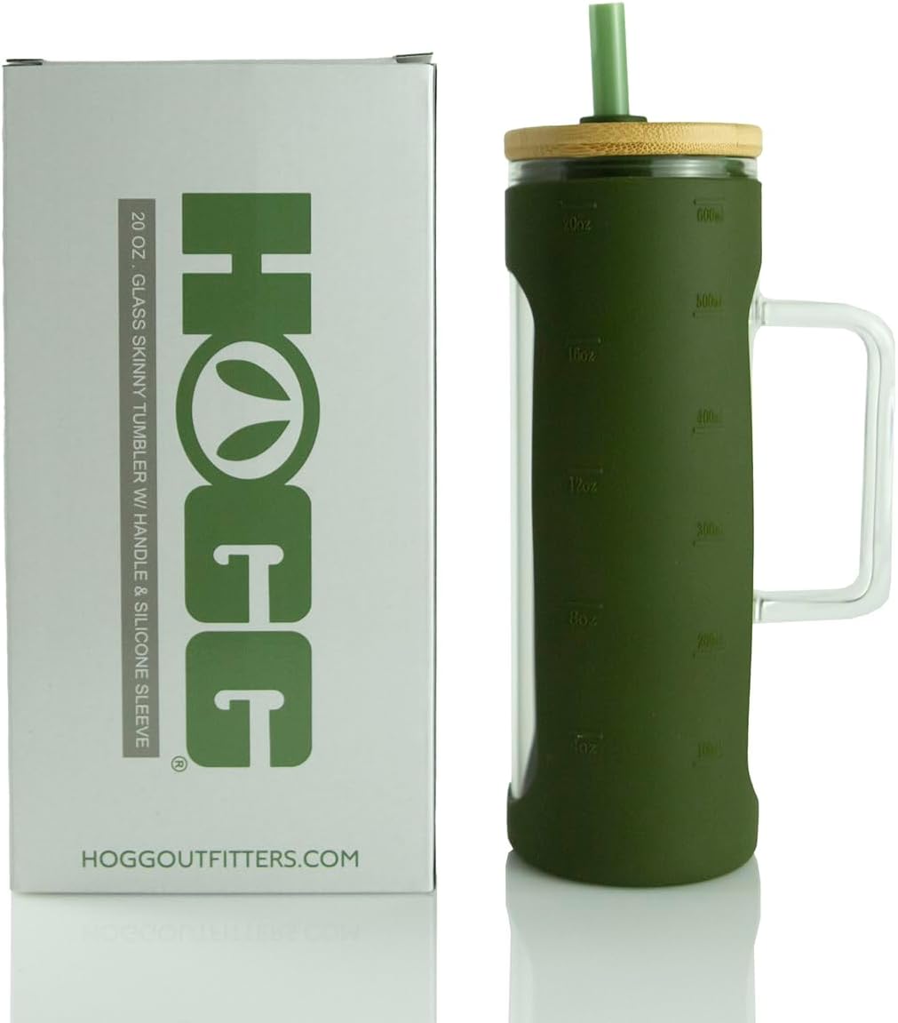 20oz Glass Tumbler with Handle | Bamboo Lid, Straw & Silicone Sleeve | Iced Coffee & Smoothie Cup