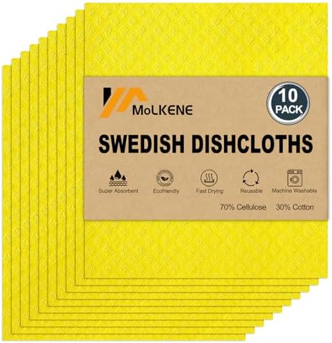 MoLKENE Swedish Dishcloths for Kitchen, 10 Pack Cellulose Sponge Cloths by MoLKENE