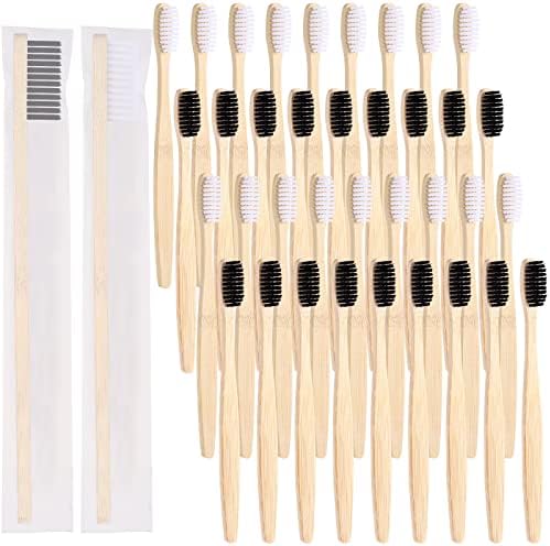 Vesici 400 Pcs Bamboo Toothbrushes Bulk, Black, White by Vesici