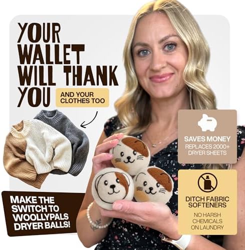 WoollyPals Wool Dryer Balls (6-Pack, XL Size)- 100% New Zealand Organic Wool - Sustainable & Eco-Friendly - Dry 1,000 Loads, Replaces Dryer Sheets, Reduces Static Cling, Reusable (Multi Colour) - Image 4