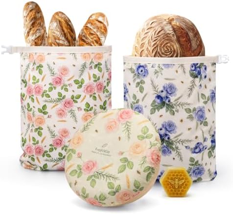 3-Pack Beeswax Bread Bags, Sourdough Bag (Berry Bloom) by Unknown