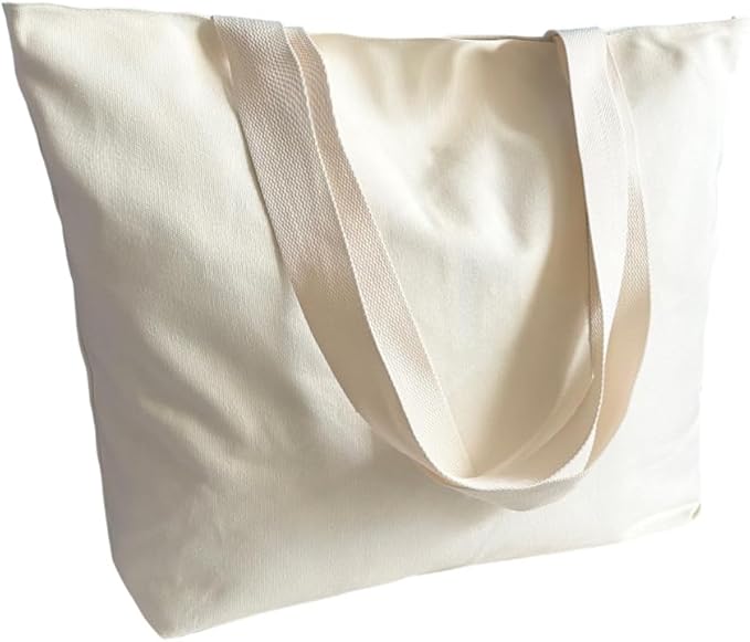 16OZ Cotton Canvas Zipper Closure Lined Grocery Shopping Beach Casual Multi Purpose Tote X-Large