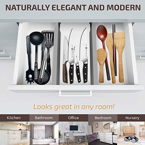Bambüsi Bamboo Drawer Dividers 6 Pack - Deep Drawer Organizer, Adjustable 16 to 22 Inch Expandable Dividers, 2.6 Inch High Wood Separators for Kitchen, Clothes, Bedroom, Bathroom, Office - Grey - Image 4