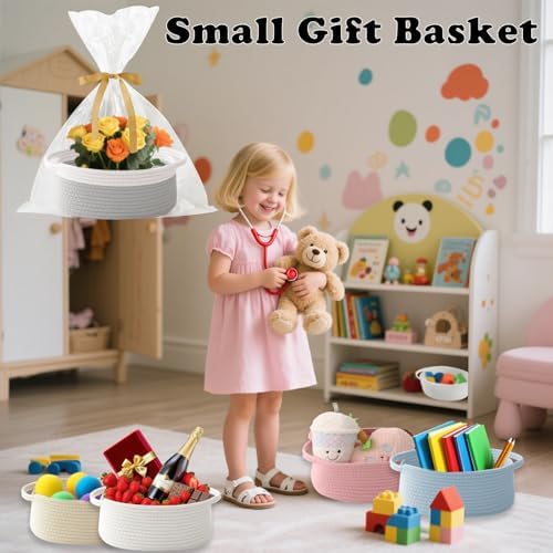 Small Woven Rope Basket with Handles, White&Grey - Image 4