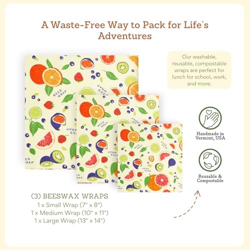 Bee's Wrap Beeswax Food Wraps, 3 Pack Assorted - Fresh Fruit - Image 3