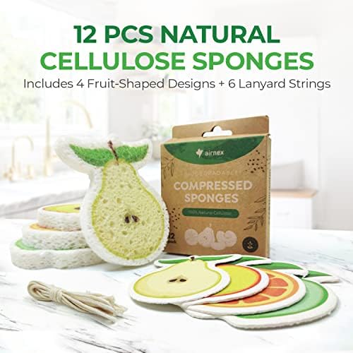 AIRNEX Compressed Cellulose Sponges - 12 Pack Fruit Shaped Natural Pop Up Dish Sponge for Kitchen - Compostable, Plant-Based, Non Scratch Cleaning Sponges Bulk for Dishes & Household Cleaning - Image 2