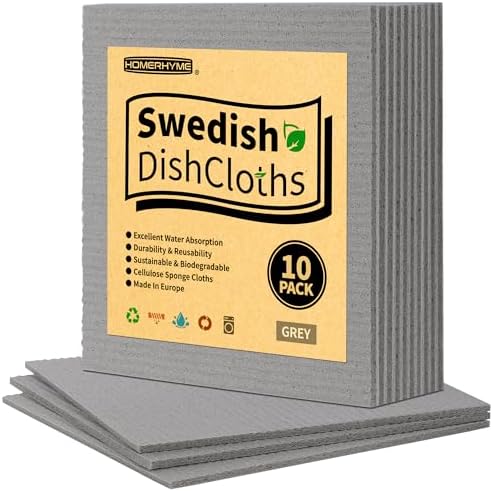 Swedish Dishcloths, 10 Pack Absorbent Dish Towels for Kitchen, Multipurpose Cellulose Sponge Cloths, Reusable Washable Towels for Home & Kitchen, Grey by HOMERHYME