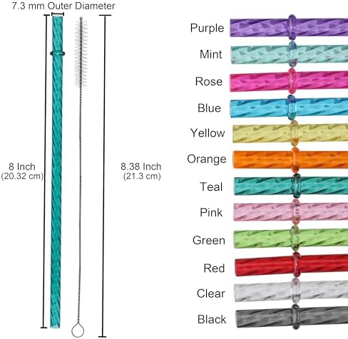 Dakoufish 8 Inch Reusable Clear Plastic Swirl Drinking Straws for 12 oz & 16 oz Mason Jar Tumblers,Set of 12 Pcs Replacement Straws with Cleaning Brush (8inch,12color) - Image 2