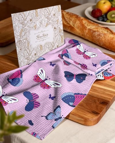 Miss Adola 370GSM Cotton Waffle Kitchen Towels, Butterfly - Image 6