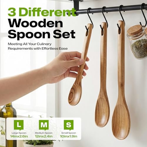 AIUHI 3Pcs Wooden Spoon Set, Different Size Wood Spoons for Cooking, Wooden Kitchen Utensils Set for Mixing, Serving and Eating - Image 3