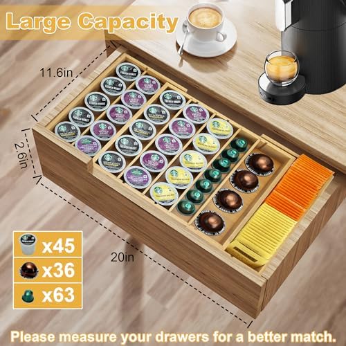 MinBoo Bamboo K Cup Holder for Drawer or Countertop Coffee Pod Holder Expandable K Cup Pod Storage Tea bag organizer K Cup Storage for Coffee Station Home Office and Kitchen, Natural - Image 6