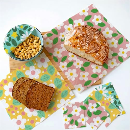 Reusable Beeswax Wrap, Spring Floral Daisy Wraps, 9 Pack Eco-Friendly Beeswax Wraps For Food, Organic, Sustainable, Biodegradable, Zero Waste, Plastic-Free Food Storage, 1XL, 3M, 5S - Image 4