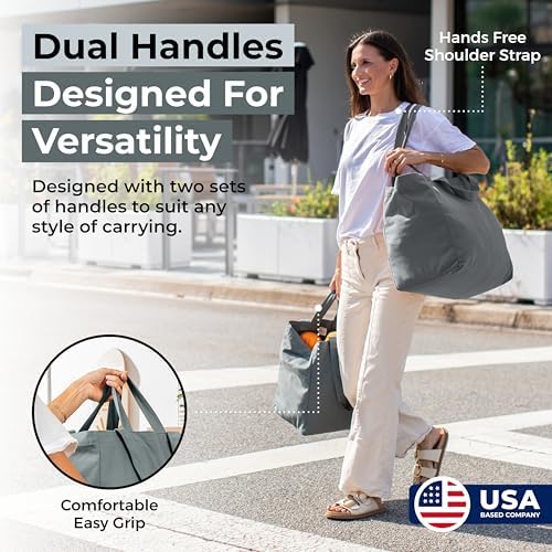 VeraMia Canvas Grocery Bag 3pc XL Set with Real Pockets, Long Shoulder Strap and Short Handle. Heavy Duty, Foldable, Washable - Image 2