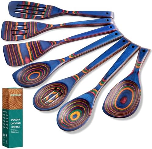HOWHONG Wooden Spoons for Cooking, 7-Piece Pakkawood Wooden Utensil Set by HOWHONG