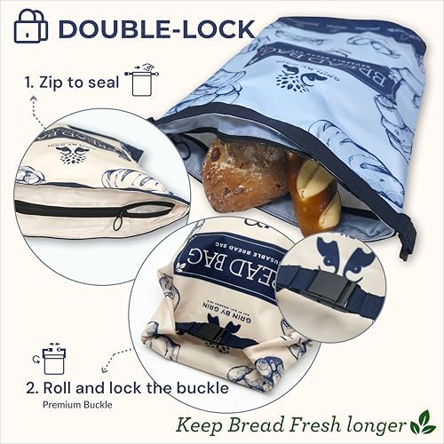 GRIN BY GRIN Bread Bags 2 Pack Reusable Zipper Bags Extra Large - Image 3