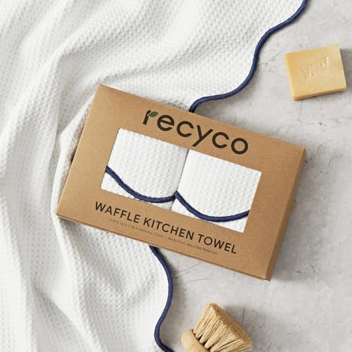 RECYCO Waffle Kitchen Towel Set of 2 - Quick Dry Microfiber Sustainable Dish Towels - Ultra Absorbent Reusable Cleaning Tea Towels - Lightweight Hand Towels,16”x 28”, Navy Blue - Image 7