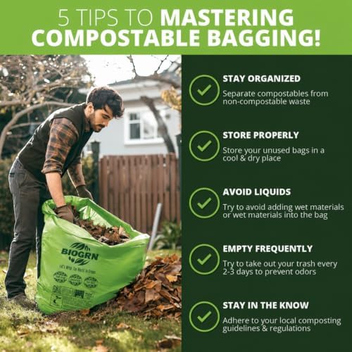 50-55 Gallon Compostable Trash Bags Food Waste Bags Liners with Flat-Top, Thick 2 Mil, 208.2 Liter, 12 Bags, Tall Kitchen Food Scrap Waste Bag, ASTM D6400, US BPI and OK Compost Home Certified - Image 5