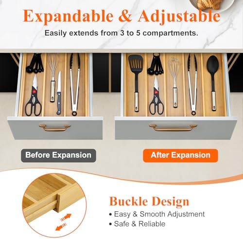 Expandable Bamboo Silverware Drawer Organizer Large Kitchen Utensils Tray - Image 4