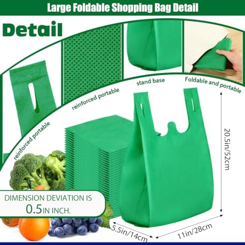 Windyun Large Grocery T-shirt Bags Bulk Reusable Non Woven Shopping Bag Foldable Gift Tote with Handle, 20.5x11x5.5 Inch - Image 3