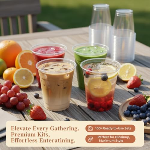 110 Pack 24 oz Disposable Clear Plastic Cups with Lids and Straws - Image 5