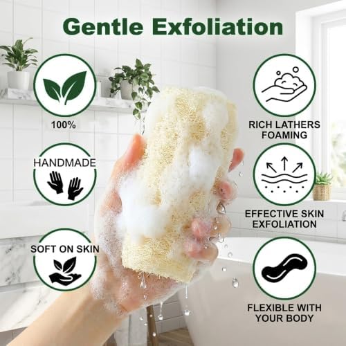6 Pcs Loofah Sponge Set, Dye-Free Exfoliating Bath Scrubber, Gentle Shower Sponge for Face Back Body, Spa Bath Scrubber for Men and Women - Image 5