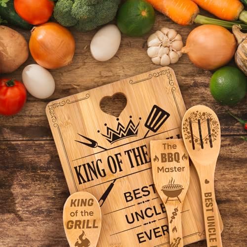 Uncle Gifts for Fathers Day - "King of The Grill, Best Uncle Ever" Uncle Birthday Gifts Cutting Board Set, Bamboo-Made Engraved Utensil Set, Fathers Gifts for Uncle - Image 7