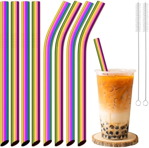 NiHome 8-Pack Stainless Steel Straws for Boba, Smoothie, 10.4” Metal Straws by NiHome