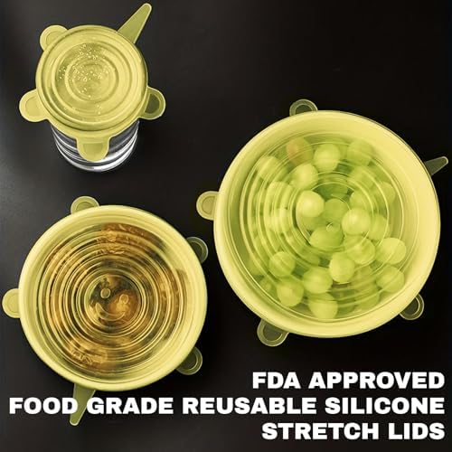 Reusable Silicone Stretch Lids – 18PCS Round & Square Stretchy Food Covers, Airtight & Leakproof, Microwave & Dishwasher Safe Yellow - Image 6