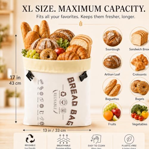 Reusable Beeswax Bread Bags for Sourdough, 2 Pack,Beige, XL 17x13 In - Image 3