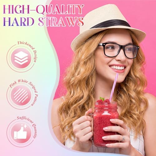 Honeydak 100 Pcs Reusable Plastic Straws Bulk,Multicolor Stripe - Image 3