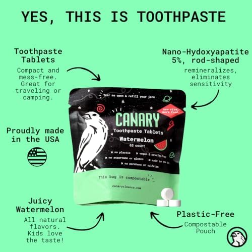 Canary Nano Hydroxyapatite Toothpaste Tablets Watermelon- Remineralizing, Fluoride Free, All Natural Tabs with Xylitol - Great for Kids, Plastic Free - 189 Count - Image 2