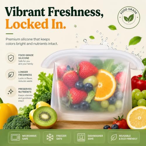 Silicone Food Storage Bags, Reusable, High-Temperature Resistant, Leak-Proof Upright Freezer Bags, Microwave and Dishwasher Safe，white - Image 2