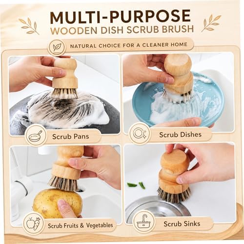 Wooden Dish Brush 4-Piece Dish Brush Set Natural Fiber Brushes with Wooden Handles Non-Scratch Coconut Palm & Sisal Bristles for Kitchen Cleaning.. - Image 3