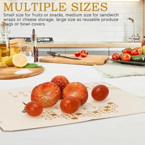 Reusable Beeswax Wrap 3 Pack (S, M, L) Beeswax Wraps for Food - Organic - Image 4