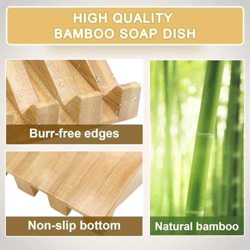 Jiozermi 2 Pcs Bamboo Soap Dish,Sloped - Image 3