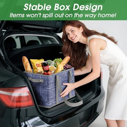 Fab totes Reusable Grocery Bags, Large Foldable Shopping Tote Bags with Reinforced Handles & Hard Bottom,4 Pack,Blue - Image 6