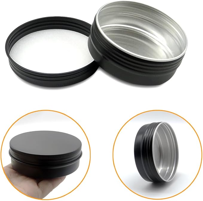 10pcs 60ml Round Lip Balm Tin Cans, 60 Gram Aluminum Tins Black Cosmetic Sample Containers with Screw Lid, 60g Metal Empty Storage Travel Jars for Salves, Lip Balms, Face Cream, Candle, Tea