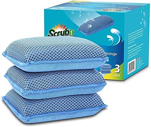 Miracle Microfiber Kitchen Sponge by Scrub-It - Non-Scratch Heavy Duty Dishwashing Cleaning sponges- Machine Washable - (Blue) by SCRUBIT