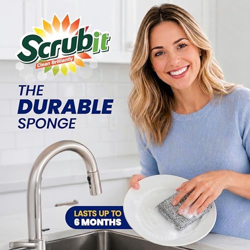 SCRUBIT Scrub Sponges for Kitchen, Non-Scratch Dish Sponges, Heavy Duty Steel Wool Scrubber Sponges Kitchen & Dishes Scrubbers (12) - Image 5