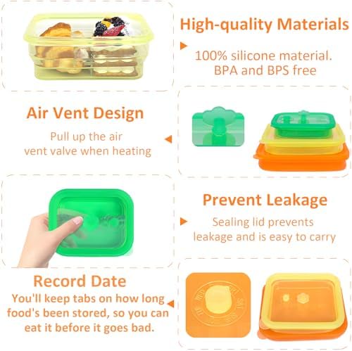 Set of 3 Clear Collapsible Full Silicone Food Storage Containers with Lids, Bento Lunch boxes for Meal Prep, Lunch, Leftovers, Microwave Fridge Dishwasher Safe, BPA-Free - Image 4
