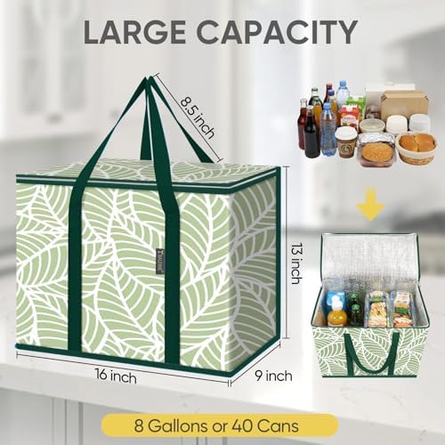 BALEINE 2Pk Insulated Reusable Grocery Bags, Collapsible Cooler Bag for Groceries, Heavy Duty Large Insulated Bag (16''x9''x13'', Antique Foliage) (Pack of 3) - Image 4