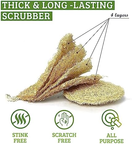 Natural Loofah Dish Sponge Pack 3 Vegetable Scrubber for Kitchen -100% Biodegradable Compostable Dishwashing Scouring Pad Zero Waste Plastic Free Eco Friendly Sustainable - Image 3