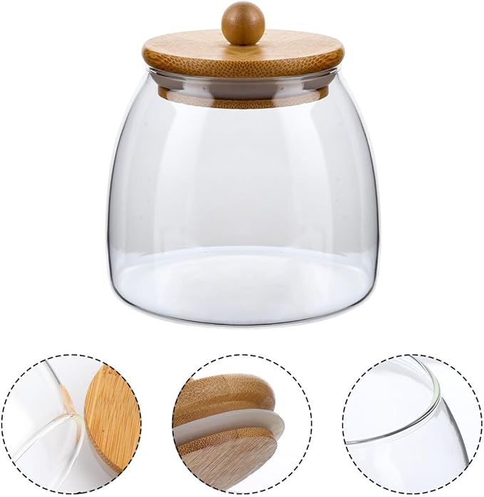 TOYANDONA Glass Storage Jar with Wooden Ball Lid Airtight Food Container for Coffee Beans Tea Dried Fruits Multi-purpose Sealed Canister for Kitchen Pantry Organization