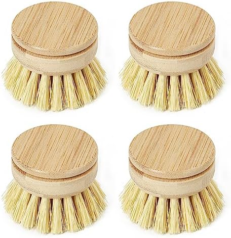 JUNGLE CULTURE Soft Replacement Dish Brush Heads • 4 Pack Sisal Refills by JungleCulture