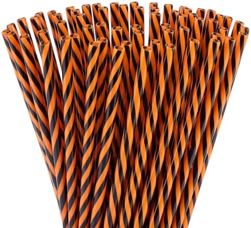 Honeydak 50 Pcs Reusable Plastic Straws Bulk,Black and Orange Stripe by Honeydak